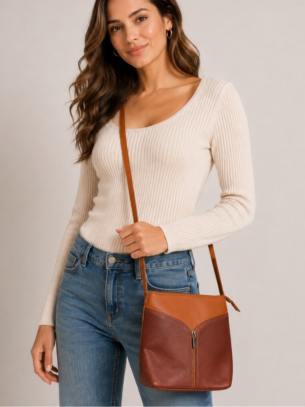 Vera Pelle Genuine leather two-tone crossbody bag Made in Italy 🇮🇹